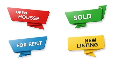 Real estate origami banners set