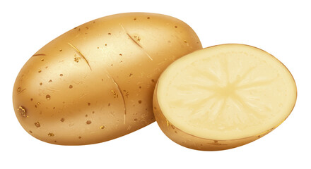 Isolated Cut and Whole Raw Potato with Skin