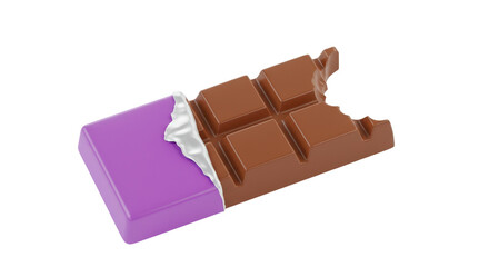 Isolated Bitten Chocolate Bar with Purple Wrapper