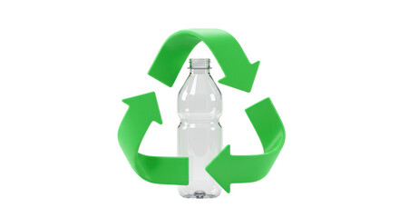 Isolated Recycling Symbol with Transparent Bottle