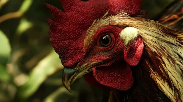 A close up of a rooster ' s head