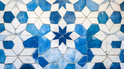Moroccan tile pattern in blue and white, no text, no logo
