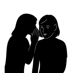 Gossip whisper secret illustration black and white silhouette communication information sharing ear talking news 