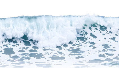 Majestic crashing ocean waves with frothy white crests on a pristine white background. Horizontal banner layout.. isolated with white highlights