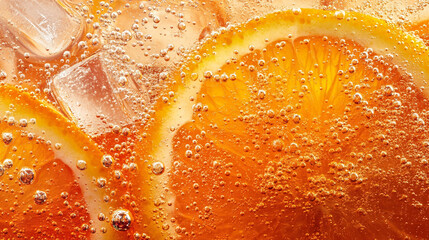 Sparkling Orange Drink with Ice Cubes Refreshing Summer Beverage