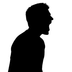Silhouette of screaming man angry shouting profile head expression emotion stress frustration anger black