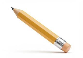 3D Illustration of Yellow pencil with eraser isolated on white background for writing tasks