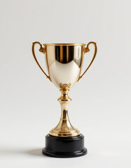 Fototapeta premium Shiny gold trophy with ornate handles and black base, symbolizing achievement and success