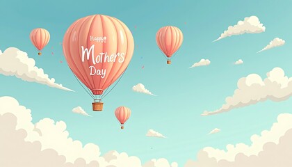 Fototapeta premium Hot Air Balloons Floating in Sky with Clouds