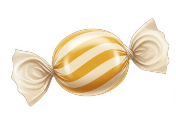 3D Illustration of Illustration of wrapped candy with yellow stripes isolated on white background