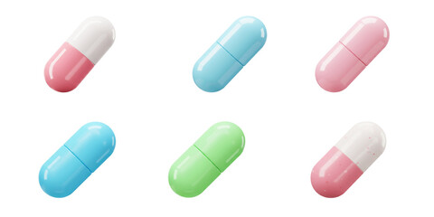 3D Capsule Pill Icons in Pastel Colors for Medicine Health and Pharmaceutical Concepts

