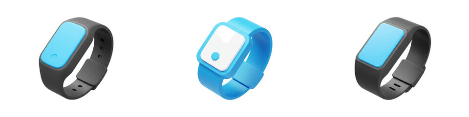 3D Smart Fitness Watch Icons for Wearable Technology Health Tracking and Digital Wellness

