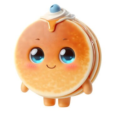 Cute cartoon pancake with blueberry and cream on top