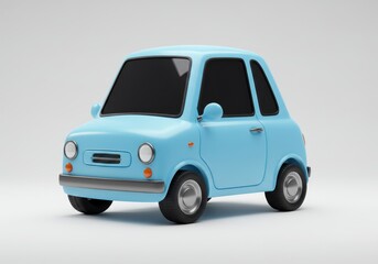 3D Illustration of Light blue cartoon car isolated on white background, simple design