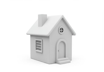 3D Illustration of Simple cartoon house isolated on white background, all in white color