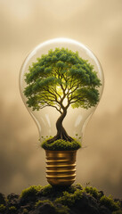 tree in a light bulb, creative thinking concept