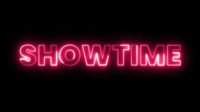 Neon Showtime Announcement: Glowing Pink Lettering on Black Background