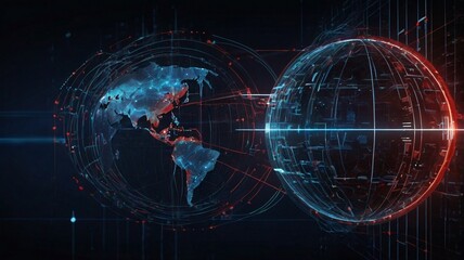 Obraz premium intricate cosmic structures, vibrant energy field, glowing red ring, radial patterns, dynamic swirling particles, futuristic technology, digital abstract landscape, dreamlike atmosphere, mesmerizing e