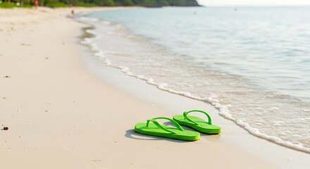 Lime Green Flip-Flops on a Tropical Beach