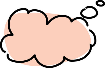 thought form cloud drawn with black scribbles and crooked contours by hand with a soft pink fill of a round shape
