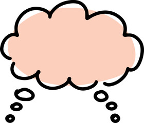 general thought cloud drawn with black scribbles and crooked contours by hand with a soft pink fill of a round shape