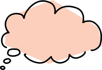 one comic thought cloud drawn with black scribbles and crooked contours by hand with a soft pink polygonal fill