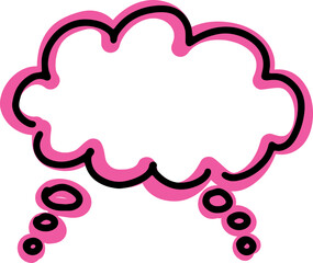 general thought cloud drawn with black scribbles and crooked contours by hand with bright thick pink outlines