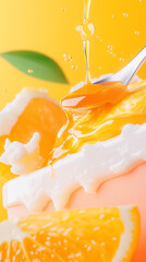 Juicy orange segments are artfully arranged with a dollop of creamy yogurt and a drizzle of honey, creating a refreshing and appetizing scene