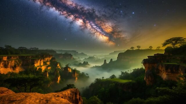 Ubon Ratchathani, Thailand: Milky way and sunrise at Sam Pan Bok canyon