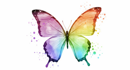 Colorful Rainbow Butterfly with Artistic Watercolor Effects