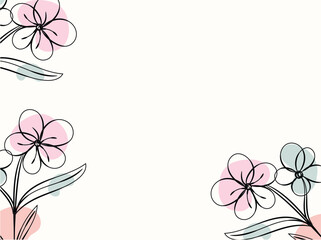 Simple Line Art Flowers with Pastel Pink and Blue Background