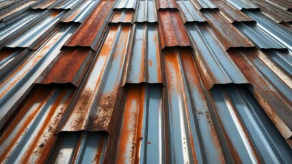 Aged metal sheet roof texture on white background. Group of rusty metal sheet textures. - Powered by Adobe