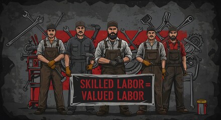 Group of Skilled Laborers Displaying Their Craftsmanship in a Workshop Environment