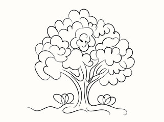Elegant Black Line Art Drawing of a Single Tree