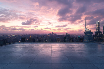 Rooftop vista revealing New York City's illuminated skyline at twilight's embrace
