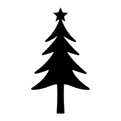 Simple Black Silhouette Illustration of Classic Christmas Tree Topped With Star