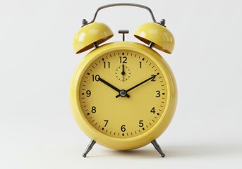 3D Illustration of Yellow alarm clock isolated on white background showing the time