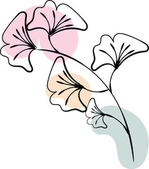 Abstract Ginkgo Biloba Leaves with Pastel Shapes Botanical Illustration