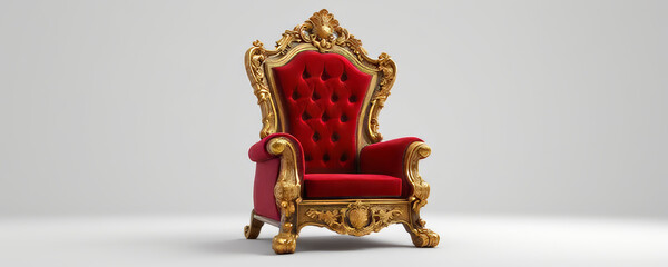 Fototapeta premium Luxurious red velvet throne with ornate gold detailing, perfect for royal settings