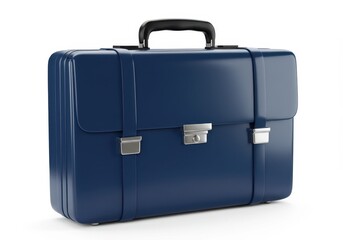 3D Illustration of Blue briefcase with silver clasps isolated on white background