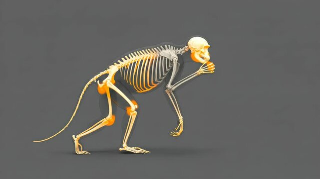 Animated Monkey Skeleton Displaying Joints Movement and Anatomical Structure