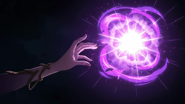 Animated mystical orb casting sequence with hand and intricate particle effects