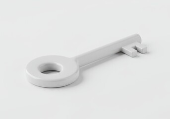 3D Illustration of Simple white key isolated on white background, a minimalist design