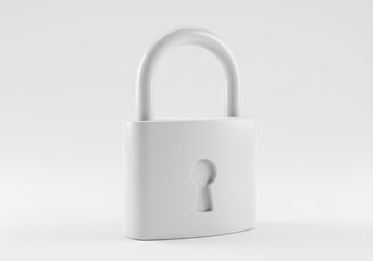 Naklejka premium 3D Illustration of White padlock isolated on white background representing safety