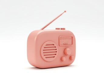 3D Illustration of Pink retro radio isolated on white background with antenna and dial