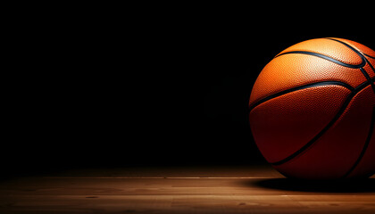 Obraz premium Dark textured basketball court banner with ample space for design, studio lighting. isolated with white highlights