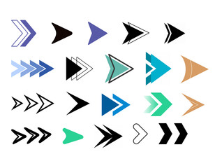 Array of stylized arrows in various geometric forms and colors