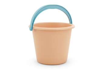 3D Illustration of Peach colored plastic bucket with blue handle isolated on white background