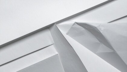 Abstract composition of overlapping white sheets of paper.
