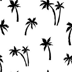 Fototapeta premium Tropical pattern, palm trees sketch, doodle illustration, vector, hand drawn, monochrome